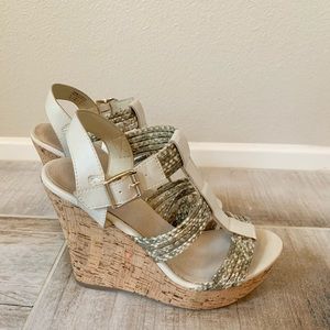 ALDO Cork snakeskin wedges